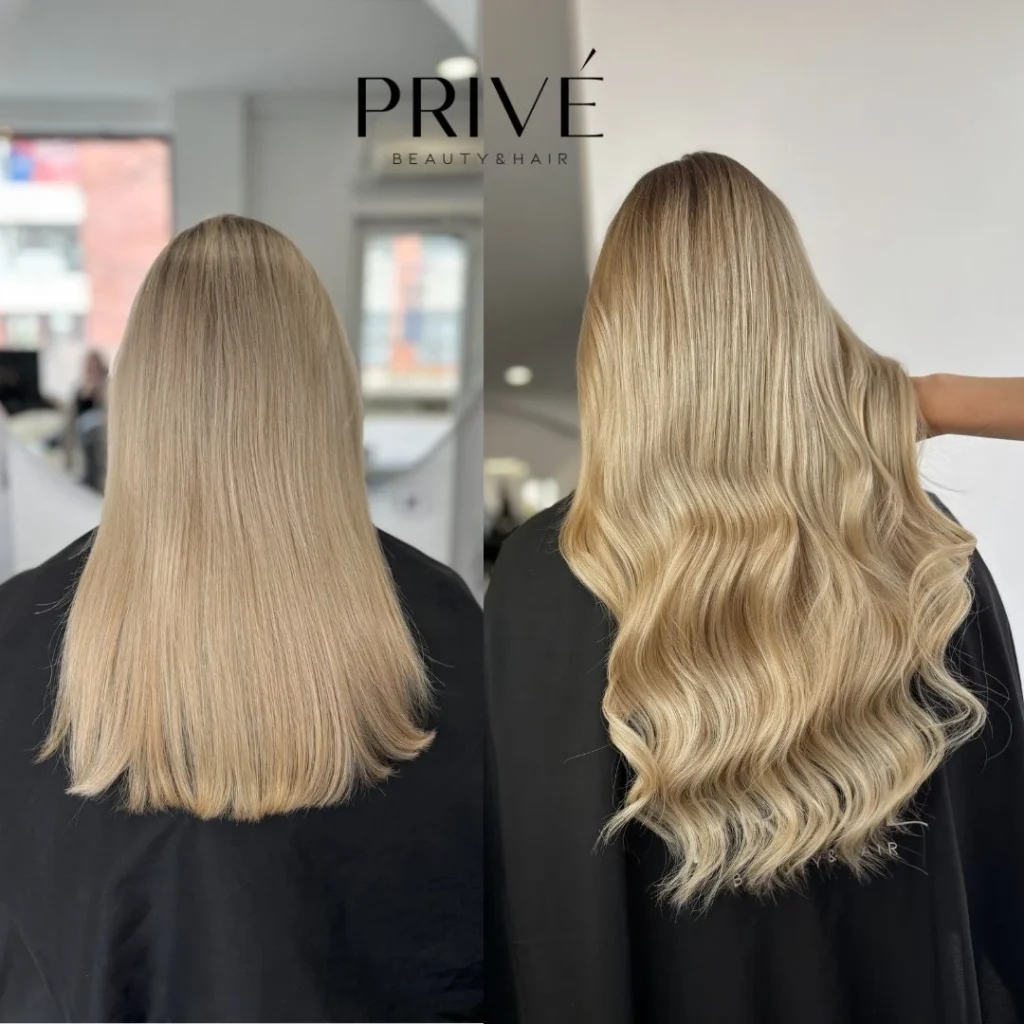 Przedłużanie włosów – długie i gęste włosy przed i po w PRIVE Beauty & Hair Gdańsk