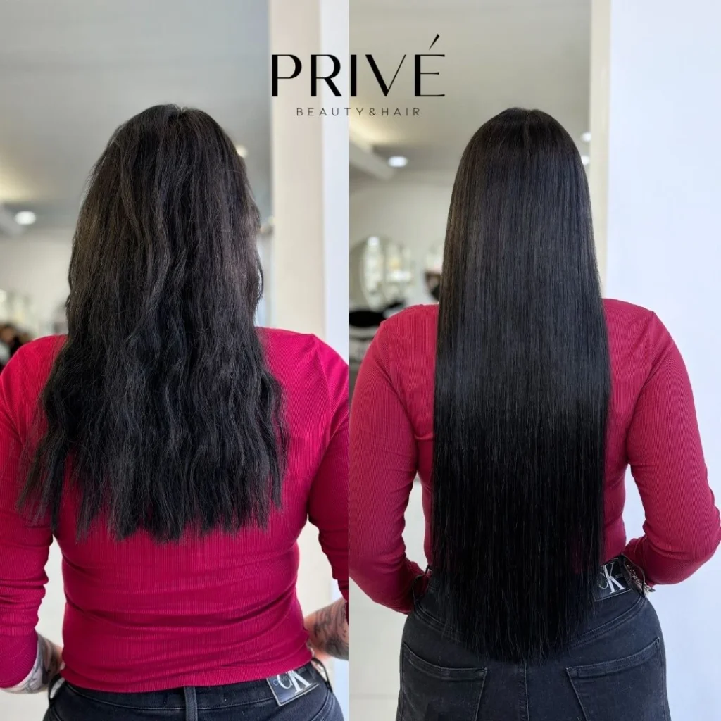 Przedłużanie włosów – długie i gęste włosy przed i po w PRIVE Beauty & Hair Gdańsk