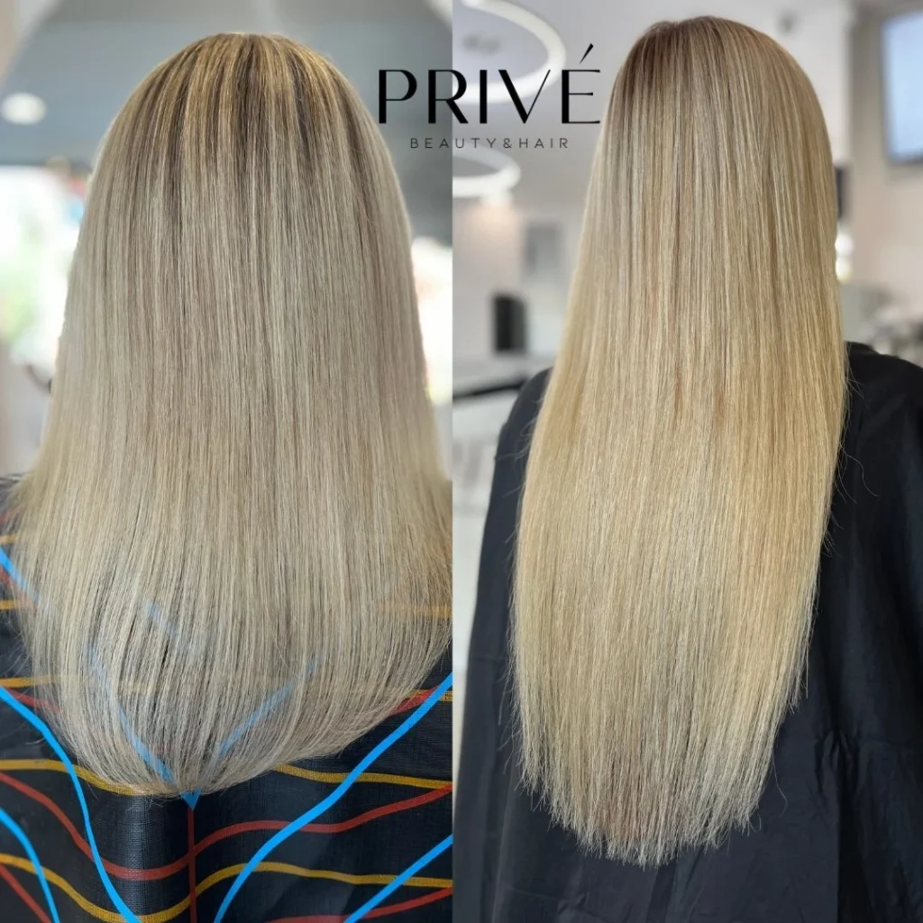 Przedłużanie włosów – długie i gęste włosy przed i po w PRIVE Beauty & Hair Gdańsk