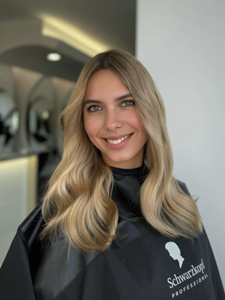 Blond z wielowymiarowymi refleksami ułożony w szerokie fale