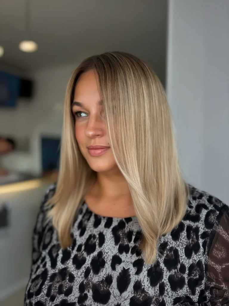 Chłodny blond na prostym cięciu typu long bob