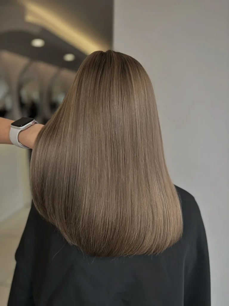 Proste włosy do ramion w naturalnym neutralnym brązie
